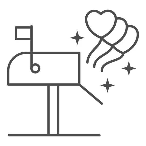 Mailbox з тоненькою іконкою серцевиною, концепцією Valentines Day, знаком Love letterbox на білому тлі, відкритою поштовою скринькою з іконою у формі серця в контурному стилі для мобільних камер. Векторна графіка. — стоковий вектор