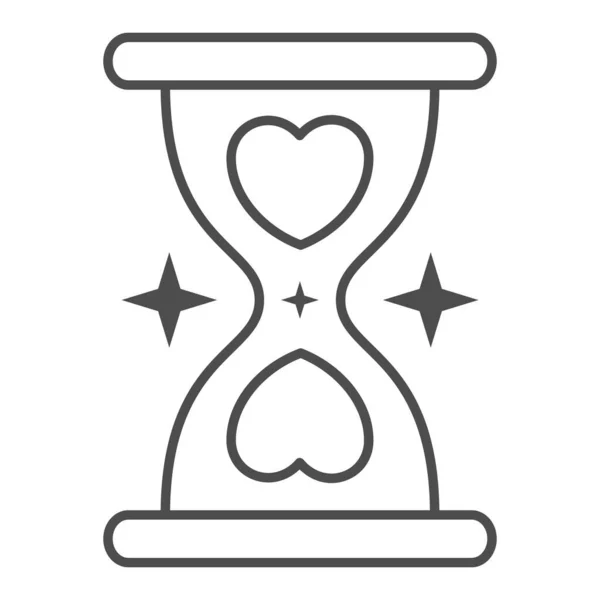 Reloj de arena con corazón icono de línea delgada, concepto de San Valentín, Reloj de arena con corazones signo sobre fondo blanco, Tiempo para amar icono en el estilo de esquema para el concepto móvil y diseño web. Gráficos vectoriales. — Archivo Imágenes Vectoriales