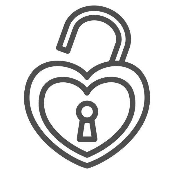 Herz ist offen für Love Line Icon, Valentinstag-Konzept, entsperrtes Herzschild auf weißem Hintergrund, herzgeöffnetes Vorhängeschloss-Symbol im Outline-Stil für Mobil- und Webdesign. Vektorgrafik. — Stockvektor