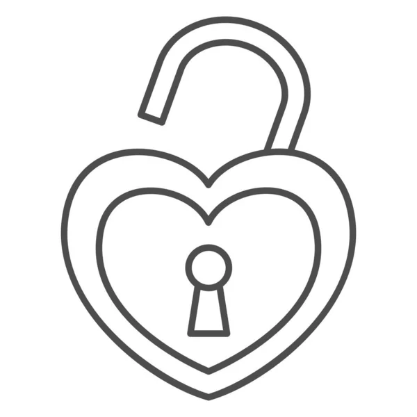 Heart is open to love thin line icon, Valentines Day concept, unlocked heart sign auf weißem Hintergrund, heart opened padlock icon in outline style for mobile and web design. Vektorgrafik. — Stockvektor