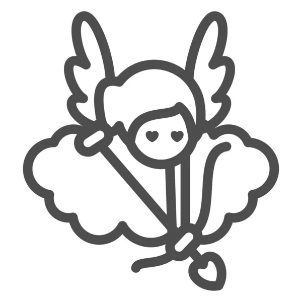 Angel with arrow and bow line icon, Valentines Day concept, Cupid with target on cloud sign on white background, Cupid робить цілеспрямовану ікону в контурному стилі для мобільних телефонів та веб. Векторна графіка. — стоковий вектор
