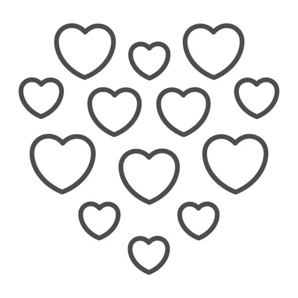 Cuoricini a forma di cuore sottile icona linea, concetto di San Valentino, segno simbolo d'amore su sfondo bianco, romantico amore cuori icona in stile contorno per cellulare, web design. Grafica vettoriale. — Vettoriale Stock