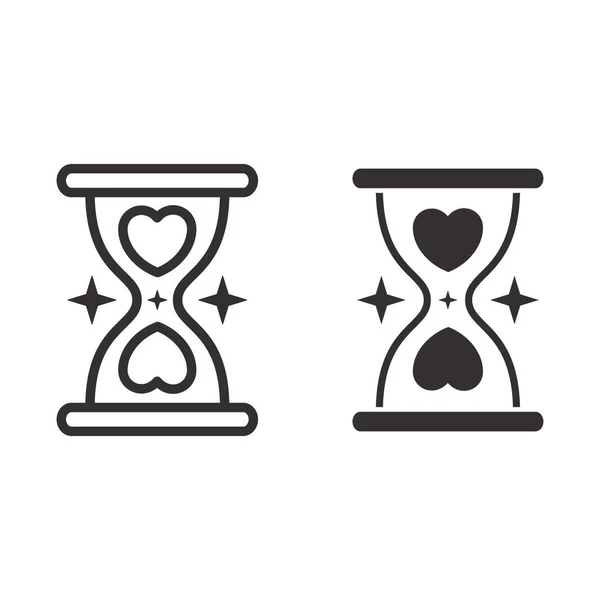 Reloj de arena con línea de corazón e icono sólido, concepto de San Valentín, Reloj de arena con corazones signo sobre fondo blanco, Tiempo para amar icono en el estilo de esquema para el concepto móvil y diseño web. Gráficos vectoriales. — Archivo Imágenes Vectoriales