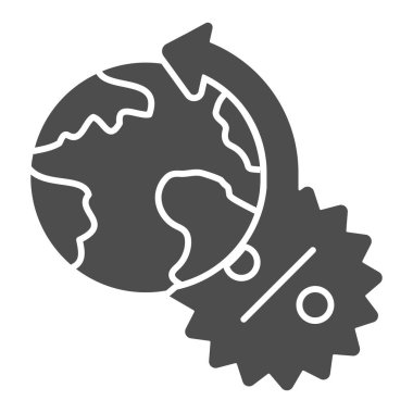 Gezegen ve faiz oranı değişimi katı simge, Corona ters konsept, beyaz arka planda yüzde işareti olan dünya, simge şeklinde küresel yüzdelik sembol. Vektör.