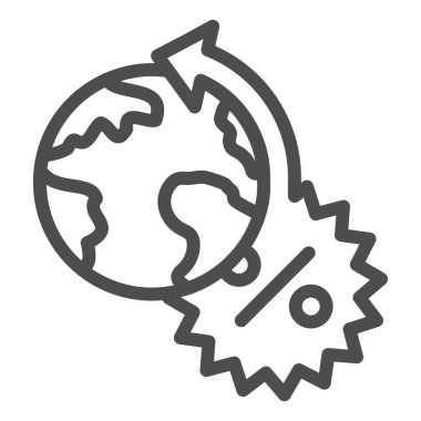 Gezegen ve faiz oranı çizgisi simgesi, Corona ters konsepti, beyaz arka planda yüzde işareti olan dünya, dış hatlarda simgesi olan küresel yüzde sembolü. Vektör.