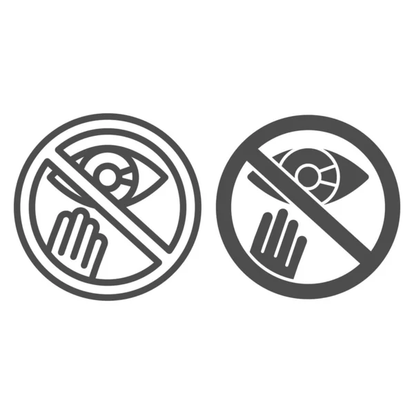 Prohibition of touching the eyes line and solid icon, Corona downturn concept, covid-19 prevention sign on white background, avoid touching face icon in outline style for mobile. Vector graphics. — Stock Vector