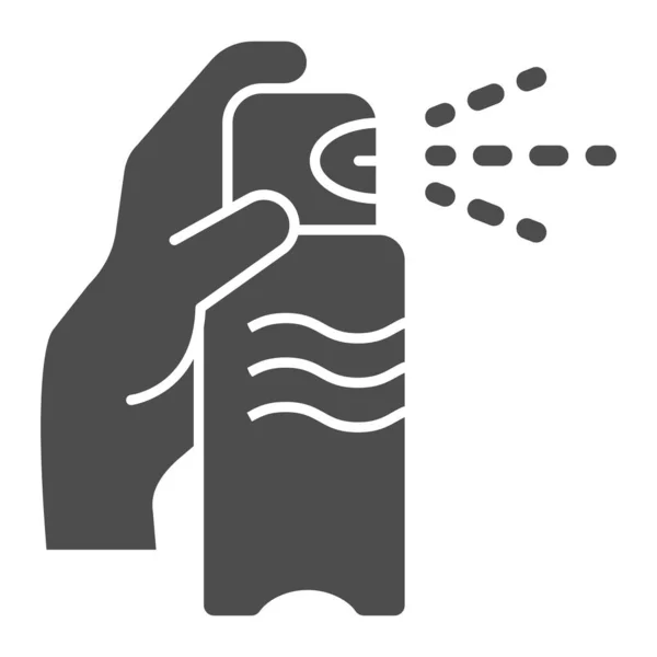 Luchtverfrisser in de hand vaste pictogram, Schoonmaakservice concept, hand houden spray deodorant teken op witte achtergrond, spuitbus of aerosol pictogram in glyph stijl voor mobiel, web. vectorgrafieken. — Stockvector