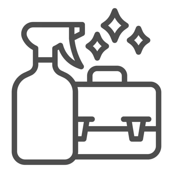 Spray και εικονίδιο γραμμής χαρτοφύλακα, έννοια υπηρεσία καθαρισμού, ένδειξη απολύμανσης αποσκευών σε λευκό φόντο, σπρέι και κοστούμι εικονίδιο σε στυλ περίγραμμα για την κινητή έννοια, web design. Διανυσματικά γραφικά. — Διανυσματικό Αρχείο