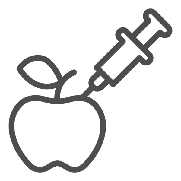 Значок лінії яблука та шприців, концепція ін'єкцій, знак ін'єкції GMO на білому тлі, значок ін'єкції яблука шприца в стилі контур для мобільної концепції та веб-дизайну. Векторна графіка . — стоковий вектор