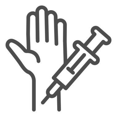 El çizgisi ikonunda şırınga enjekte etme, enjeksiyon konsepti, beyaz arka planda aşı yapma, mobil ve internet için tıbbi enjeksiyon prosedürü ikonu. Vektör grafikleri.