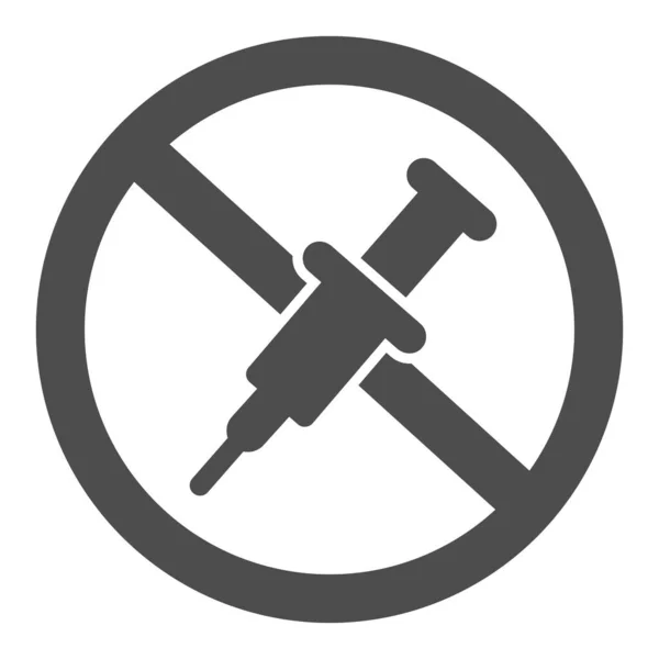 Prohibición de inyecciones de jeringas icono sólido, concepto de inyecciones, ningún signo de jeringa sobre fondo blanco, drogadictos prohíben icono en estilo glifo para el diseño móvil y web. Gráficos vectoriales. — Vector de stock