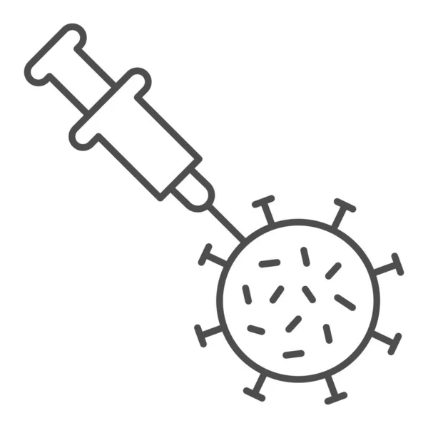 病毒和疫苗注射器细线图标、注射概念、白色背景的疫苗标志、移动概念和网页设计的轮廓样式的Coronavirus疫苗图标。矢量图形. — 图库矢量图片