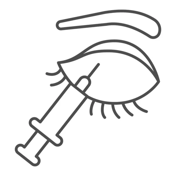 Eye with syringe thin line icon, injections concept, Eyes beauty injection sign on white background, botox injection icon in outline style for mobile concept and web design. Vector graphics. — Stock Vector