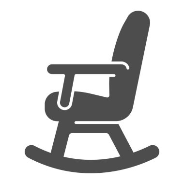 Sallanan sandalye katı ikonu, kış mevsimi konsepti, beyaz arka planda rockçı tabelası, mobil konsept ve web tasarımı için sembol şeklinde mobilya sallama koltuğu. Vektör grafikleri.