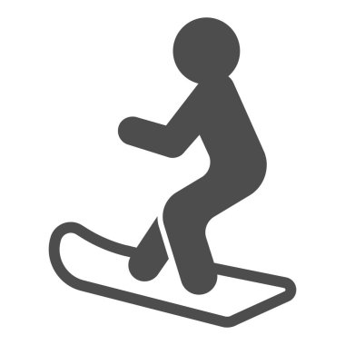 Snowboardcu katı ikonu, kış mevsimi konsepti, beyaz arka planda snowboard tabelası, mobil ve web tasarımı için simge şeklinde insan silueti. Vektör grafikleri.