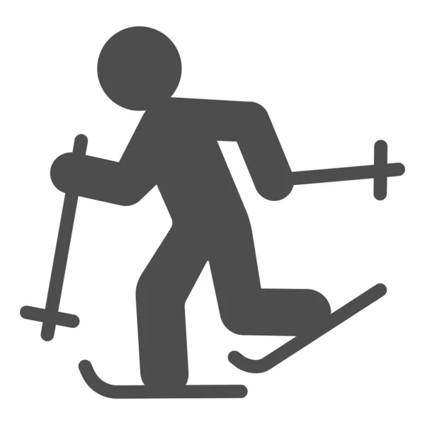 スキーソリッドアイコン、冬のシーズンコンセプト、白い背景にクロスカントリースキーサイン、モバイルコンセプトとWebデザインのためのグリフスタイルでスキーヤーシルエットアイコンを実行しています。ベクトルグラフィックス. — ストックベクタ