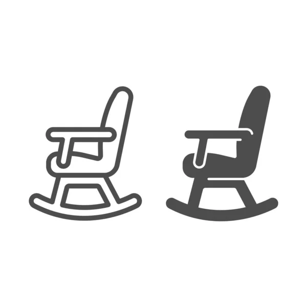 Línea de silla mecedora e icono sólido, concepto de temporada de invierno, letrero de balancín sobre fondo blanco, icono de muebles mecedora de silla en estilo de esquema para el concepto móvil y el diseño web. Gráficos vectoriales. — Archivo Imágenes Vectoriales