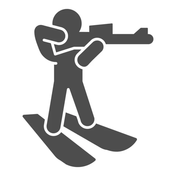 Биатлонист на лыжах со значком автомата, концепция зимнего сезона, знак биатлониста на белом фоне, значок "Биатлонист на дистанции" в стиле глиф для мобильного телефона, веб-дизайн. Векторная графика. — стоковый вектор