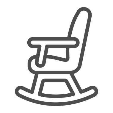 Sallanan sandalye çizgisi ikonu, kış mevsimi konsepti, beyaz arka planda rockçı tabelası, mobil konsept ve web tasarımı için ana hatlarıyla sallanan mobilya ikonu. Vektör grafikleri.