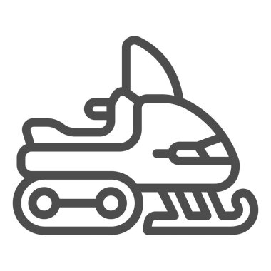 Motorsiklet kar aracı çizgisi ikonu, kış mevsimi konsepti, beyaz arka planda aşırı kış taşımacılığı tabelası, mobil konsept için ana hatlı kar aracı simgesi, web tasarımı. Vektör grafikleri.