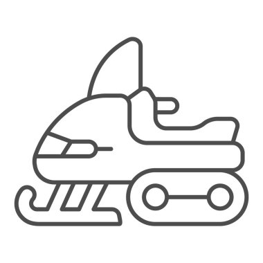 Motorsiklet kar motosikleti, ince çizgi ikonu, kış mevsimi konsepti, beyaz arka planda aşırı kış taşımacılığı tabelası, mobil konsept için kar aracı simgesi, web tasarımı. Vektör grafikleri.