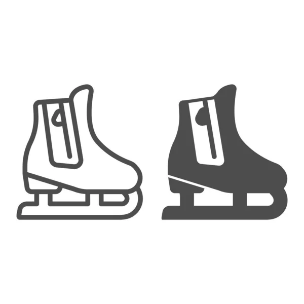 Linia łyżwy i solidna ikona, Koncepcja sezonu zimowego, Znak łyżwy na białym tle, Symbol łyżwy hokejowej w stylu zarysu dla mobilnej koncepcji i projektowania stron internetowych. Grafika wektorowa. — Wektor stockowy