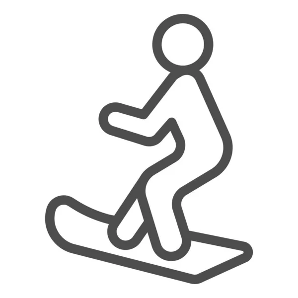 Icono de línea snowboarder, concepto de temporada de invierno, cartel de snowboard para hombre sobre fondo blanco, silueta para hombre sobre icono de snowboard en estilo de esquema para móvil y diseño web. Gráficos vectoriales. — Vector de stock