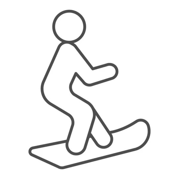 Иконка тонкой линии сноубордиста, концепция зимнего сезона, вывеска "Человек-сноубордист" на белом фоне, силуэт человека на иконке сноуборда в стиле наброска для мобильного и веб-дизайна. Векторная графика. — стоковый вектор