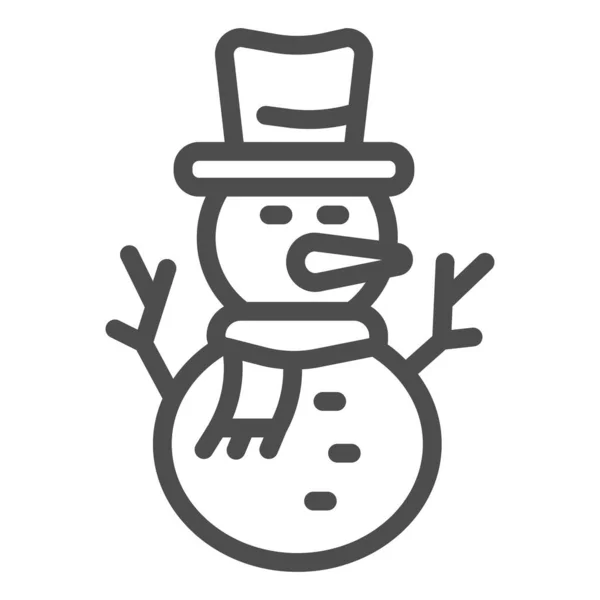 头戴帽子的雪人与围巾线图标，冬季的概念，雪人签署的白色背景，快乐的冬季雪人图标在轮廓风格的移动概念，网页设计。矢量图形. — 图库矢量图片