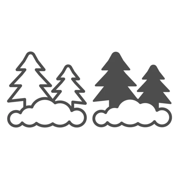 Χριστουγεννιάτικα δέντρα και snowdrift γραμμή και στερεό εικονίδιο, Χειμερινή εποχή έννοια, πεύκα υπογράψει σε λευκό φόντο, Χειμερινό δάσος εικονίδιο σε περίγραμμα στυλ για την κινητή έννοια και web design. Διανυσματικά γραφικά. — Διανυσματικό Αρχείο