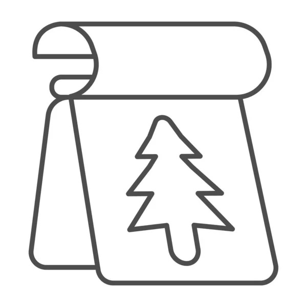달력과 크리스마스 트리의 얇은 선 아이콘, 겨울 시즌 컨셉, 달력의 전나무 (fir-tree) 사인 흰색 배경, 모바일과 웹의 개요 스타일에서 새해 달력 아이콘. 벡터 그래픽. — 스톡 벡터