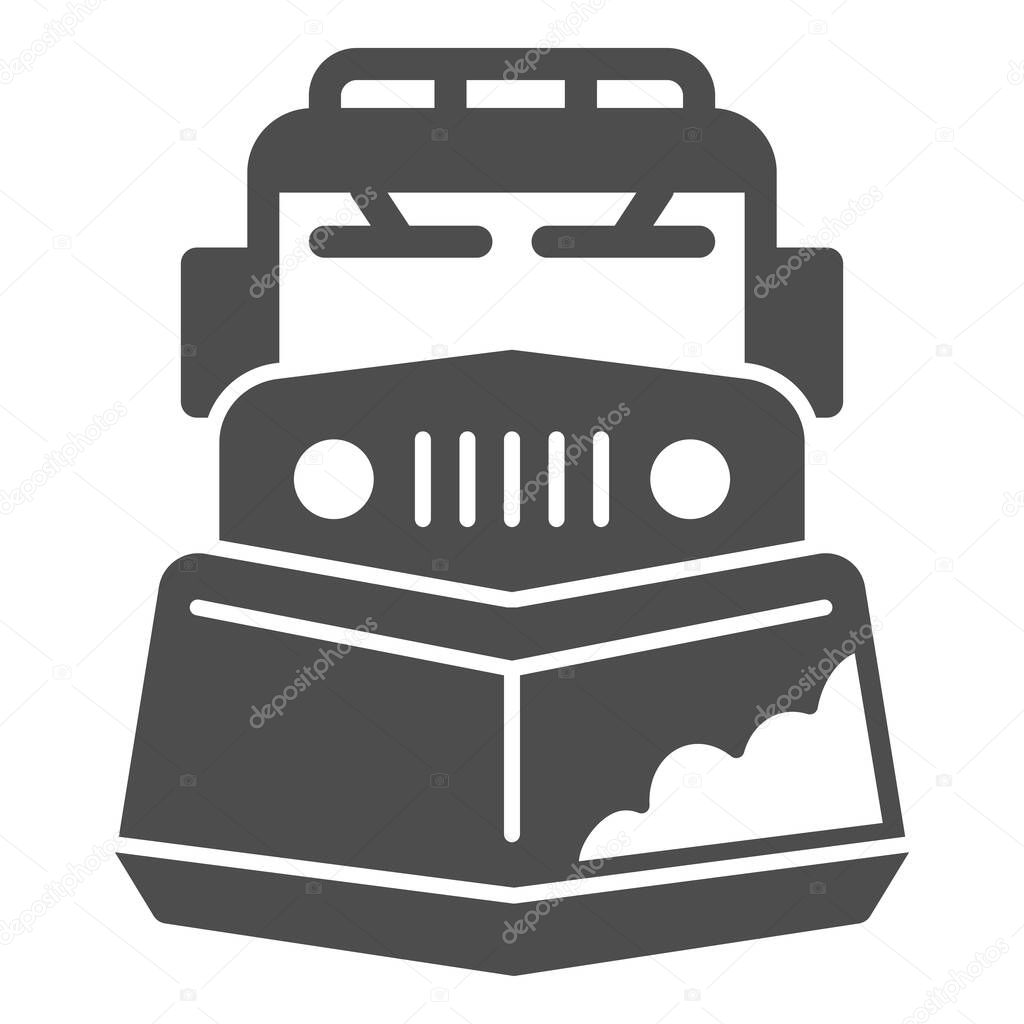 Snow plow truck solid icon, Winter season concept, snow removal machine sign on white background, snow plow tractor icon in glyph style for mobile concept and web design. Vector graphics