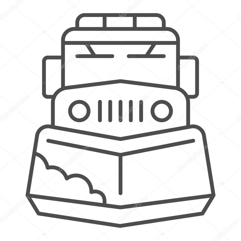 Snow plow truck thin line icon, Winter season concept, snow removal machine sign on white background, snow plow tractor icon in outline style for mobile concept and web design. Vector graphics