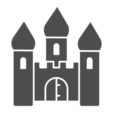 Ortaçağ kalesi katı ikonu, peri masalı konsepti, beyaz arka planda Kule antik bina tabelası, mobil konsept ve web tasarımı için kraliyet şatosu ikonu. Vektör grafikleri.