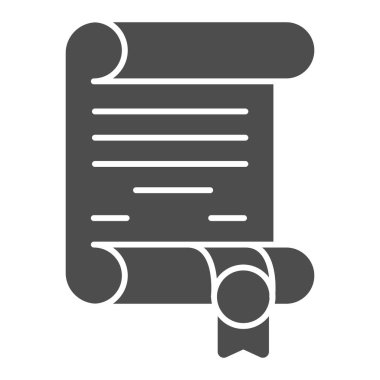 Kurdele gibi sağlam bir ikona sahip antik parşömen, peri masalı konsepti, beyaz arka planda kraliyet fermanı işareti, mobil ve web tasarımı için eski el yazmaları simgesi. Vektör grafikleri.