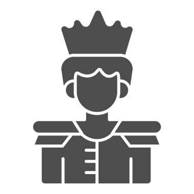 Prens katı ikonu, peri masalı konsepti, beyaz arka planda kral işareti, mobil konsept ve web tasarımı için kabartma şeklinde taçlandırılmış bir prens. Vektör grafikleri.