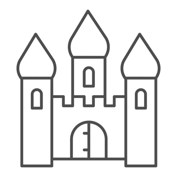 Icono de línea delgada del castillo medieval, concepto de cuento de hadas, letrero de edificio antiguo de torre sobre fondo blanco, icono del castillo real en estilo de esquema para el concepto móvil y el diseño web. Gráficos vectoriales. — Archivo Imágenes Vectoriales