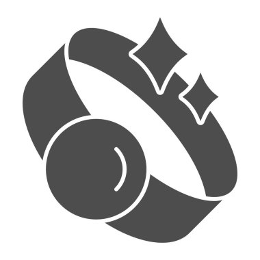 Yüzük katı ikonu, peri masalı konsepti, beyaz arka planda mücevher işareti, mobil konsept ve web tasarımı için kabartma şeklinde altın renkli kral yüzüğü simgesi. Vektör grafikleri.