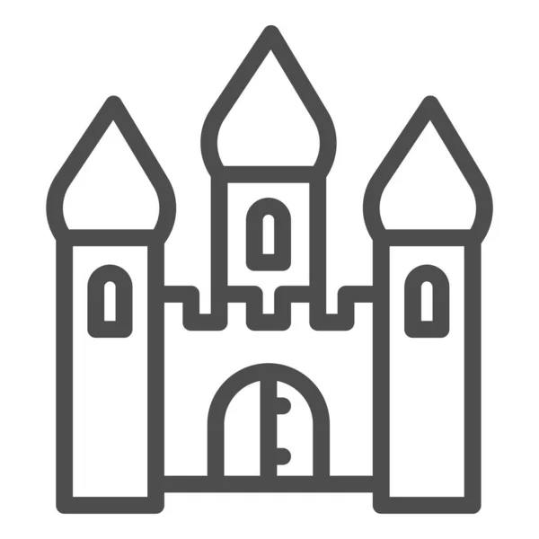 中世纪城堡线条图标，童话故事概念，白色背景的塔古建筑标志，移动概念和网页设计的皇家城堡图标轮廓风格。矢量图形. — 图库矢量图片