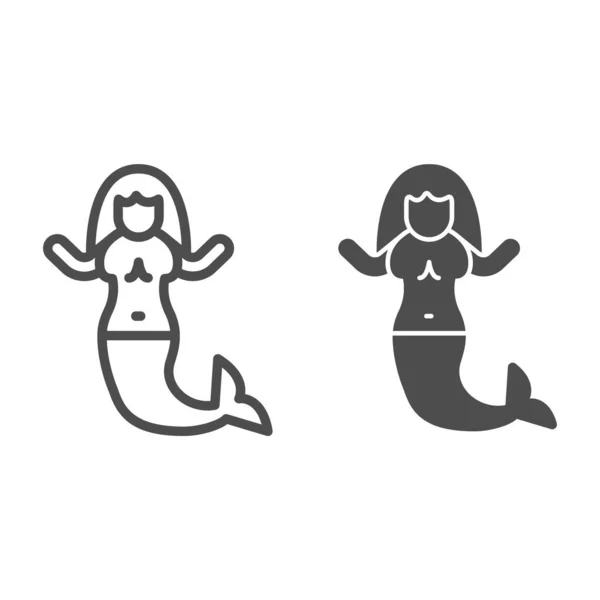 Mermaid line and solid icon, fairytale concept, water nymph sign on white background, Mermaid silhouette icon in outline style for mobile concept and web design. Vector graphics. — Stock Vector