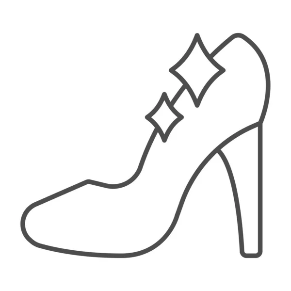 Иконка тонкой линии обуви Золушки, концепция сказки, яркий знак тапочки на белом фоне, милая принцесса фэнтези кристалл обуви иконка в набросок стиль для мобильных и веб-дизайна. Векторная графика. — стоковый вектор