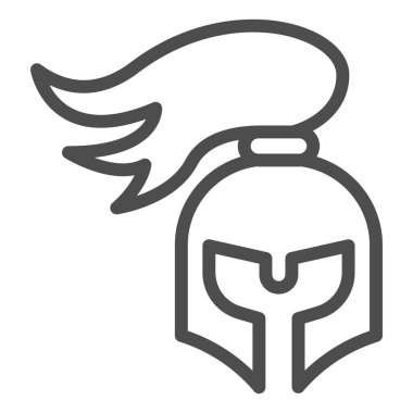 Ortaçağ miğfer çizgisi ikonu, peri masalı konsepti, beyaz arka planda zırh işareti, mobil konsept ve web tasarımı için ana hatlı Knight Helmet simgesi. Vektör grafikleri.