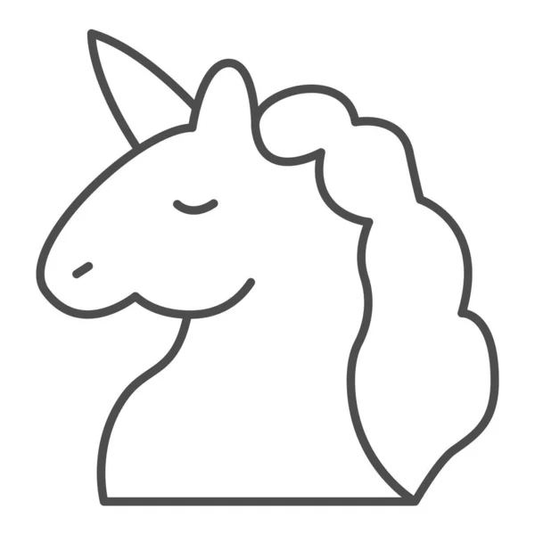 Icono de línea delgada de unicornio, concepto de cuento de hadas, signo de silueta de cabeza de unicornio sobre fondo blanco, caballo mítico con icono de cuerno en estilo de esquema para el concepto móvil y el diseño web. Gráficos vectoriales. — Archivo Imágenes Vectoriales