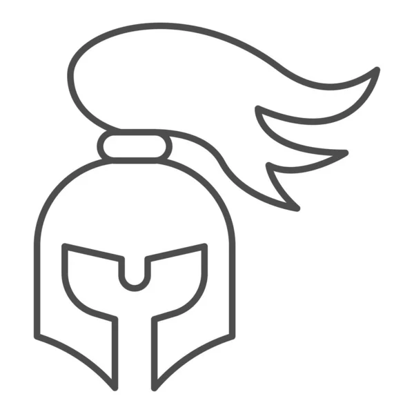 Casco medieval icono de línea delgada, concepto de cuento de hadas, signo de armadura sobre fondo blanco, casco de caballero con icono de cola en estilo de esquema para el concepto móvil y el diseño web. Gráficos vectoriales. — Vector de stock
