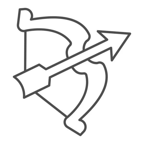 Средневековый лук тонкой линии значок, сказка концепции, средневековый арбалет лучник со стрелкой знак на белом фоне, лук и стрелы иконка в стиле наброска для мобильных и веб. Векторная графика. — стоковый вектор