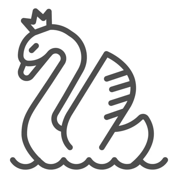 Cisne con icono de la línea de la corona, concepto de cuento de hadas, silueta de cisne con signo de corona sobre fondo blanco, icono de ave acuática de hadas en estilo de esquema para el concepto móvil, diseño web. Gráficos vectoriales. — Vector de stock