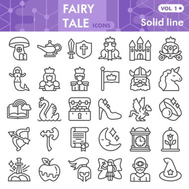 Peri masalı çizgisi ikonu seti, fantezi sembolleri koleksiyonu veya çizimleri. Ağ ve uygulama için sihirli doğrusal işaretler. Beyaz arkaplanda izole edilmiş vektör grafikleri.