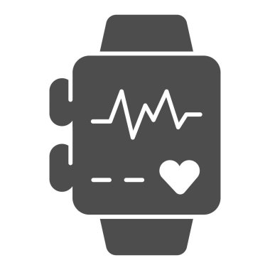 Kalp atış hızı simgesi, diyet konsepti, beyaz arka planda sağlık uygulaması işareti olan akıllı saat, mobil ve web tasarımı için glifte Fitness takip ikonu. Vektör grafikleri.