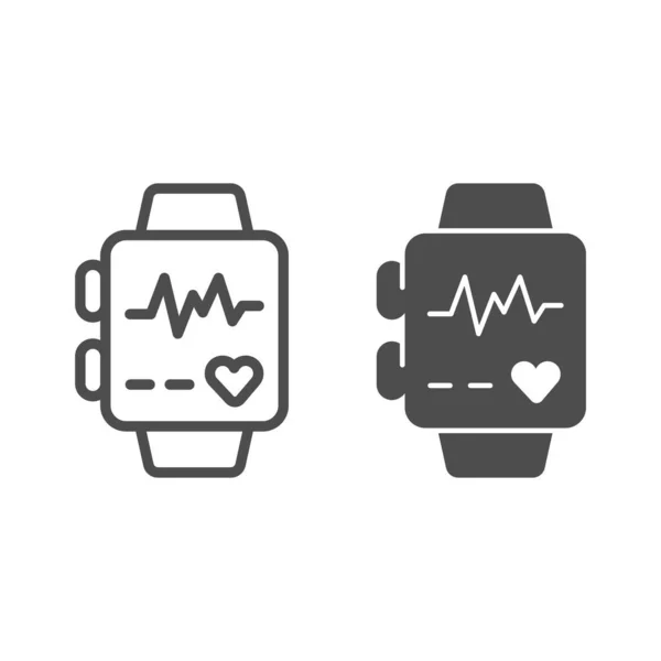 Smart watch with heart rate line and solid icon, Diet concept, smart watch with health app sign on white background, Fitness tracker icon in outline style for mobile and web design. Vector graphics. — Stock Vector