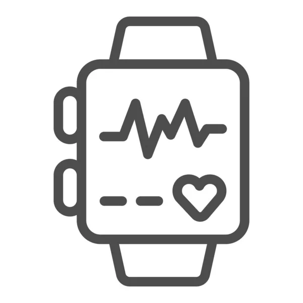 Smartwatch mit Herzfrequenzliniensymbol, Ernährungskonzept, Smartwatch mit Gesundheitsapp-Zeichen auf weißem Hintergrund, Fitness-Tracker-Symbol im Umriss-Stil für Mobil- und Webdesign. Vektorgrafik. — Stockvektor